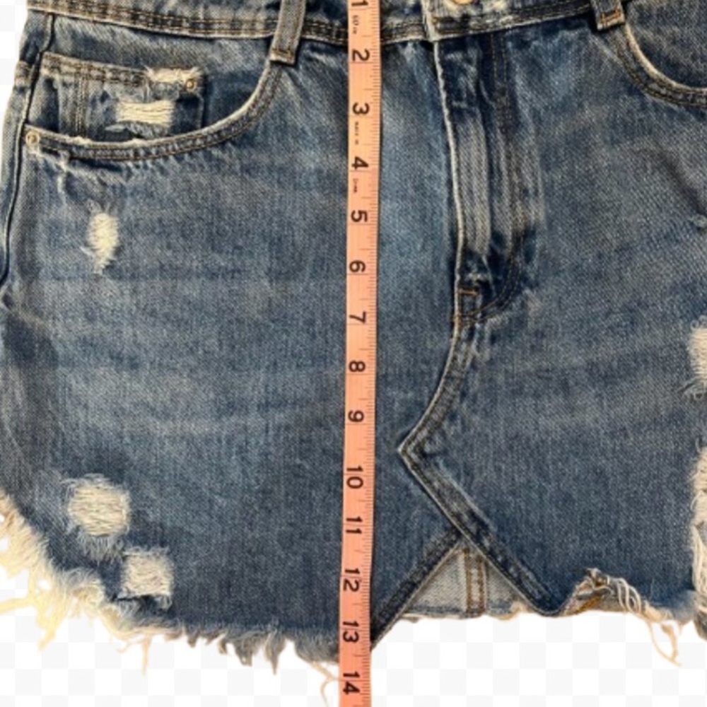 Zara Distressed Denim Mini Skirt - Blue - Picture 4 of 7